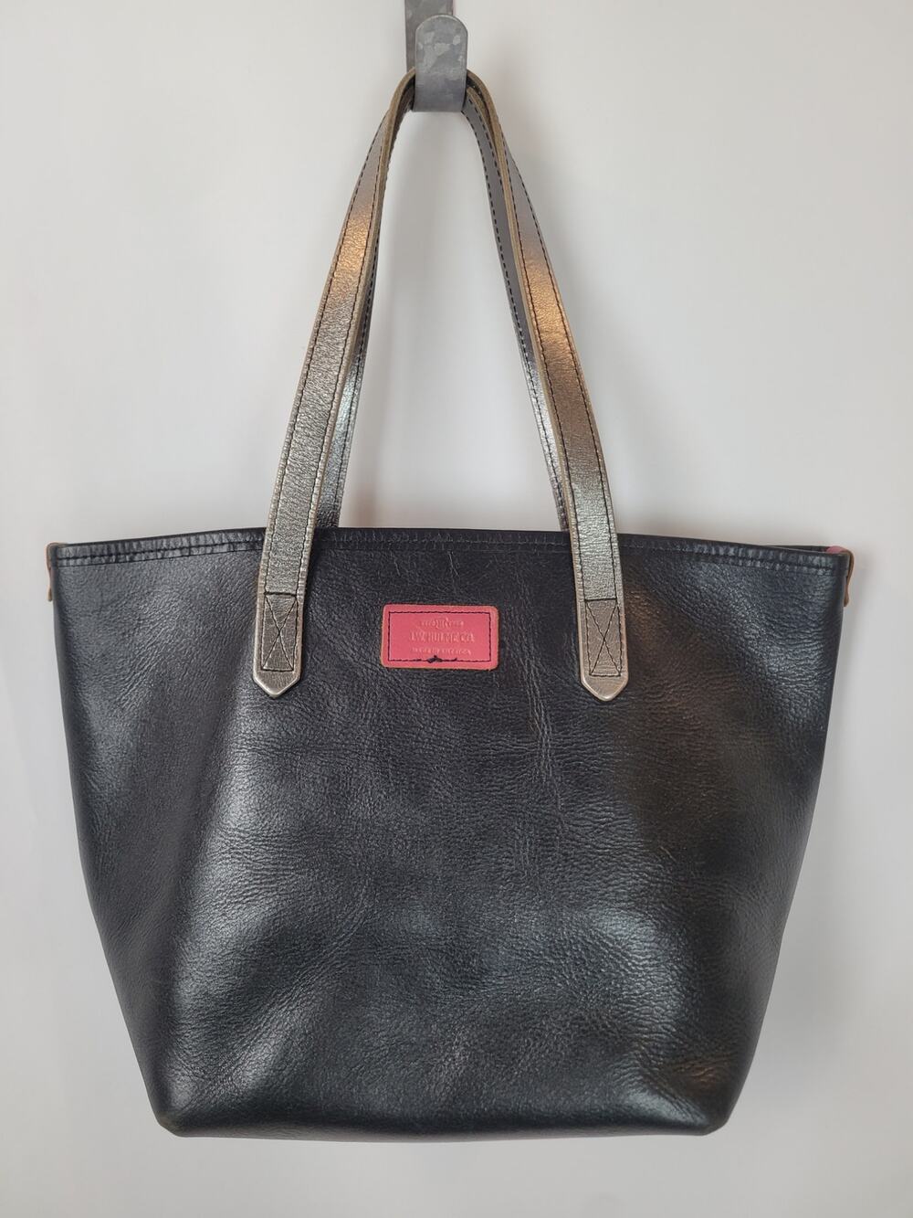 J.W. Hulme Co. Tote Black w/ Silver Straps DCH Made in USA All Leather